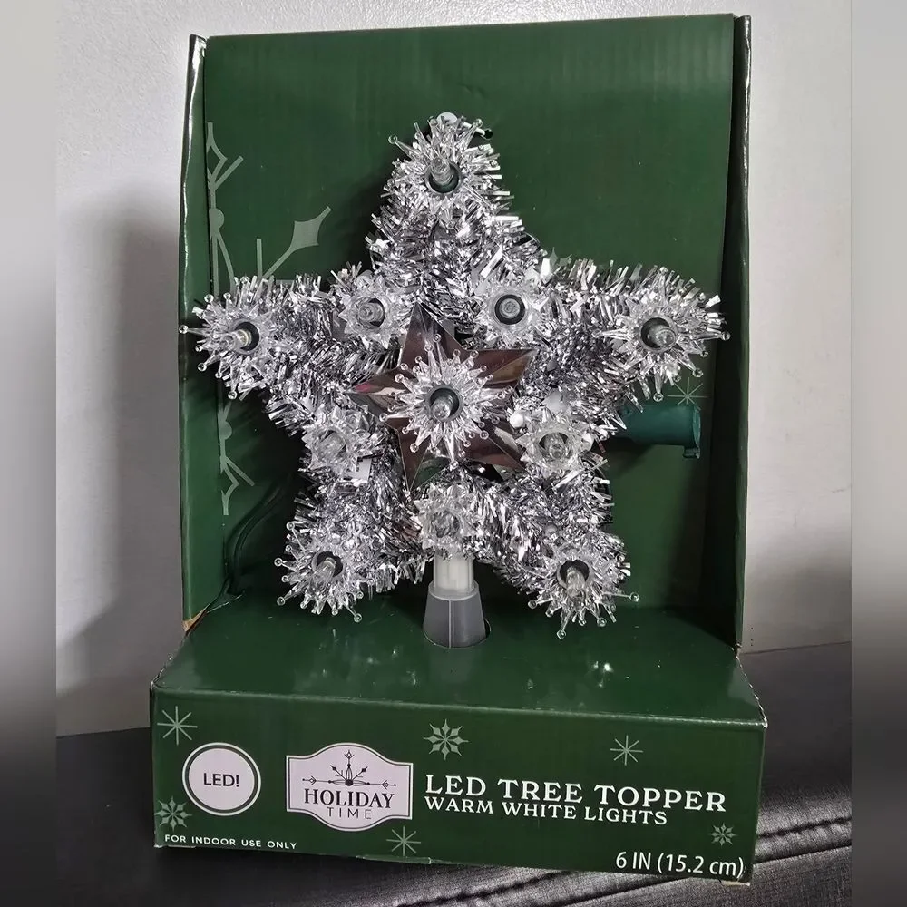 Vintage Holiday Style 11 Light Star Tree Topper Silver Lighted New, 6